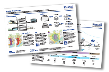 two pages of infographics on proposed building used for public engagement